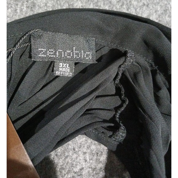 Zenobia Womens Sleeveless Sheer Black Back Bow Tie Closure Top Pleated 3XL New - Picture 10 of 10